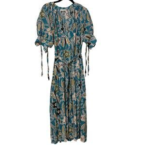 Ulla Johnson Blue Floral Print Ruffle Selena Midi Dress Size Small